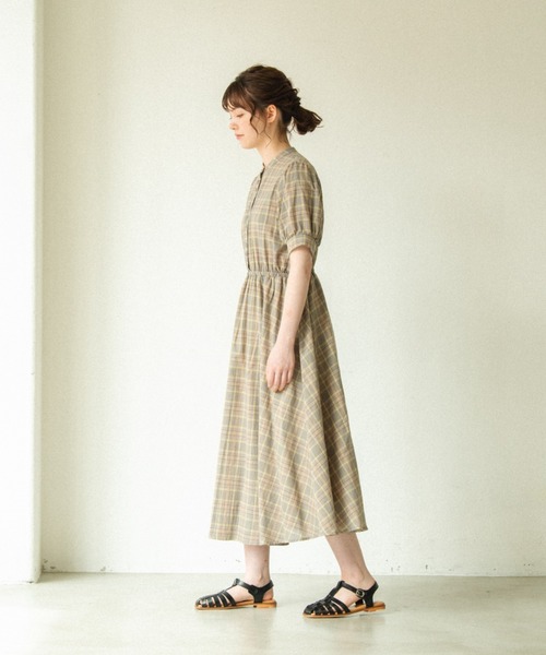 【idem】チェックワンピース classical check velour onepiece/ベロア切替チェック柄