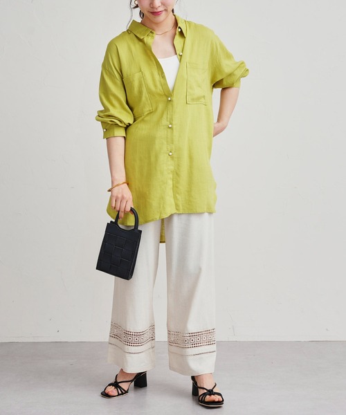 prose verse（プロズヴェール）の「リネン混パール釦オーバーサイズシャツ（シャツ/ブラウス・レディース・オフホワイト/グリーン/ブルー/ネイビー/ピンク・MEDIUM）」の22枚目の写真