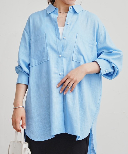 prose verse（プロズヴェール）の「リネン混パール釦オーバーサイズシャツ（シャツ/ブラウス・レディース・オフホワイト/グリーン/ブルー/ネイビー/ピンク・MEDIUM）」の10枚目の写真