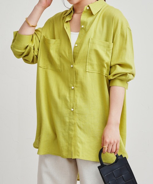 prose verse（プロズヴェール）の「リネン混パール釦オーバーサイズシャツ（シャツ/ブラウス・レディース・オフホワイト/グリーン/ブルー/ネイビー/ピンク・MEDIUM）」の11枚目の写真