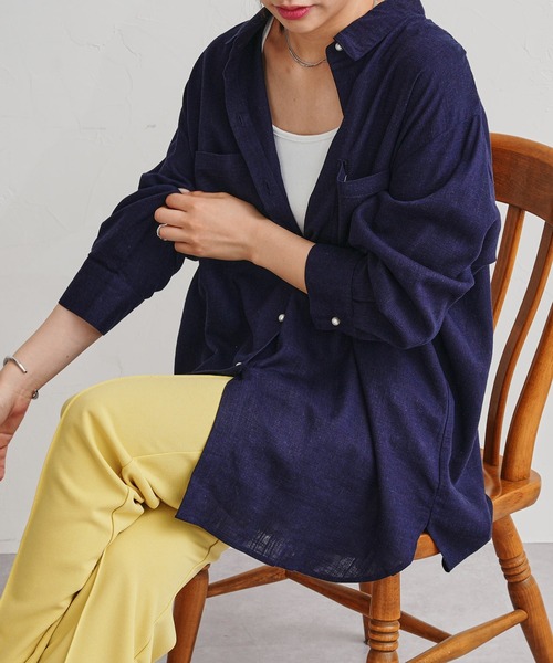 prose verse（プロズヴェール）の「リネン混パール釦オーバーサイズシャツ（シャツ/ブラウス・レディース・オフホワイト/グリーン/ブルー/ネイビー/ピンク・MEDIUM）」の12枚目の写真