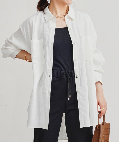 prose verse（プロズヴェール）の「リネン混パール釦オーバーサイズシャツ（シャツ/ブラウス・レディース・オフホワイト/グリーン/ブルー/ネイビー/ピンク・MEDIUM）」の13枚目の写真