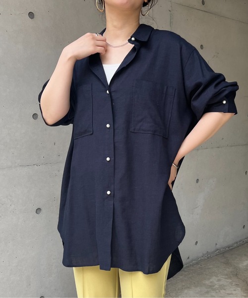 prose verse（プロズヴェール）の「リネン混パール釦オーバーサイズシャツ（シャツ/ブラウス・レディース・オフホワイト/グリーン/ブルー/ネイビー/ピンク・MEDIUM）」の15枚目の写真