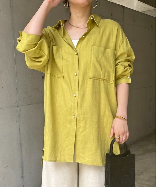 prose verse（プロズヴェール）の「リネン混パール釦オーバーサイズシャツ（シャツ/ブラウス・レディース・オフホワイト/グリーン/ブルー/ネイビー/ピンク・MEDIUM）」の16枚目の写真