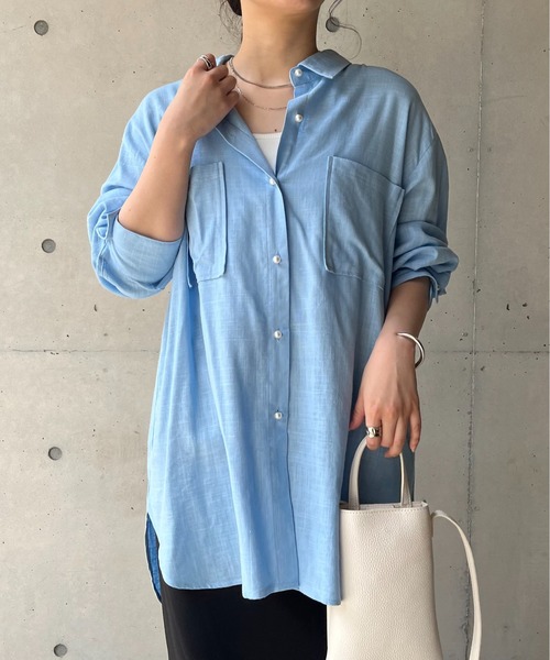 prose verse（プロズヴェール）の「リネン混パール釦オーバーサイズシャツ（シャツ/ブラウス・レディース・オフホワイト/グリーン/ブルー/ネイビー/ピンク・MEDIUM）」の18枚目の写真