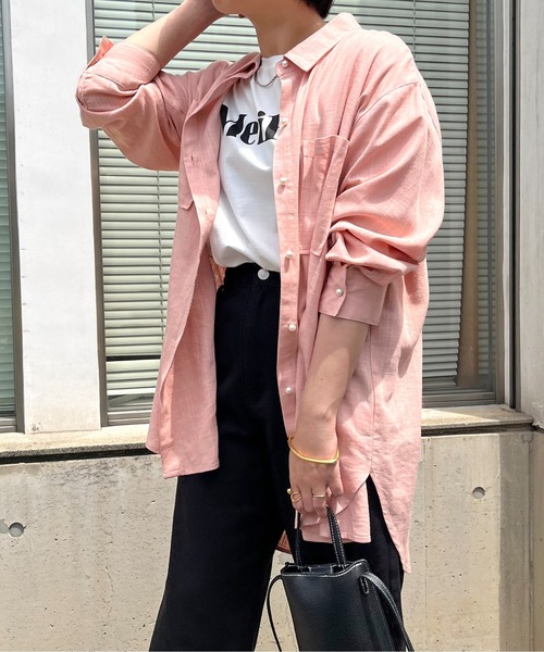 prose verse（プロズヴェール）の「リネン混パール釦オーバーサイズシャツ（シャツ/ブラウス・レディース・オフホワイト/グリーン/ブルー/ネイビー/ピンク・MEDIUM）」の19枚目の写真