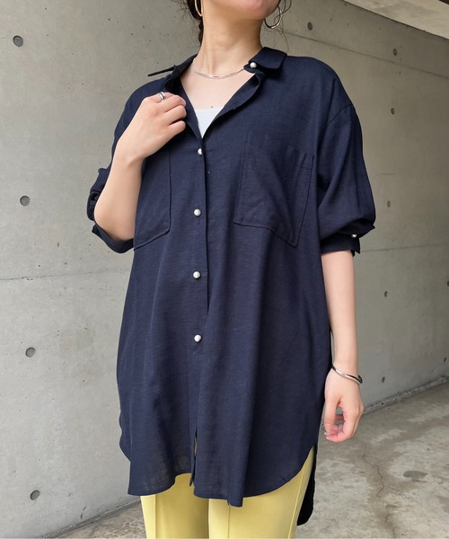 prose verse（プロズヴェール）の「リネン混パール釦オーバーサイズシャツ（シャツ/ブラウス・レディース・オフホワイト/グリーン/ブルー/ネイビー/ピンク・MEDIUM）」の6枚目の写真