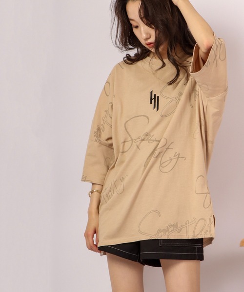 RE730（アールイーセブンサーティー）の「RE730 総柄英字ドルマンスリーブ半袖ワイドTシャツ（Tシャツ/カットソー・メンズ・ベージュ/ホワイト/ブラック/ピンク・M/L）」の10枚目の写真