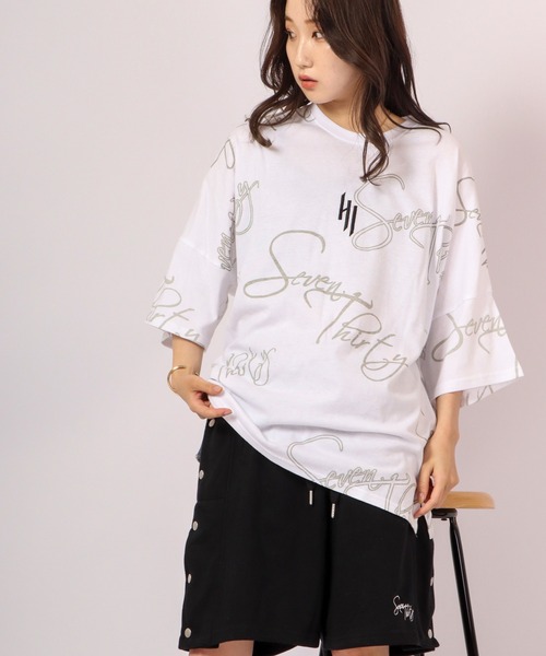 RE730（アールイーセブンサーティー）の「RE730 総柄英字ドルマンスリーブ半袖ワイドTシャツ（Tシャツ/カットソー・メンズ・ベージュ/ホワイト/ブラック/ピンク・M/L）」の18枚目の写真