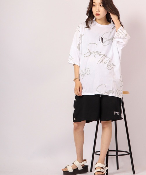 RE730（アールイーセブンサーティー）の「RE730 総柄英字ドルマンスリーブ半袖ワイドTシャツ（Tシャツ/カットソー・メンズ・ベージュ/ホワイト/ブラック/ピンク・M/L）」の16枚目の写真