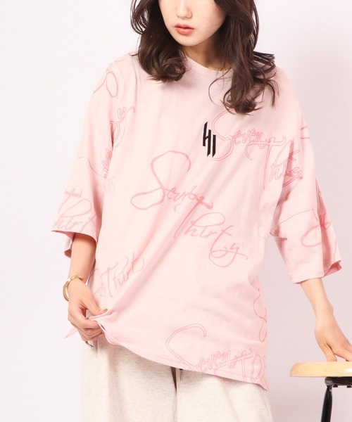 RE730（アールイーセブンサーティー）の「RE730 総柄英字ドルマンスリーブ半袖ワイドTシャツ（Tシャツ/カットソー・メンズ・ベージュ/ホワイト/ブラック/ピンク・M/L）」の7枚目の写真