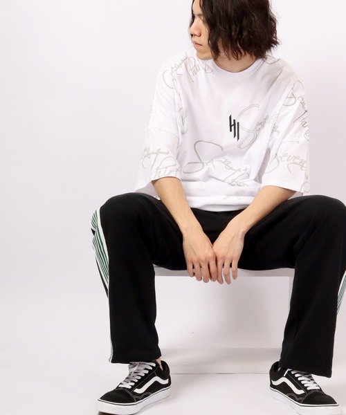 RE730（アールイーセブンサーティー）の「RE730 総柄英字ドルマンスリーブ半袖ワイドTシャツ（Tシャツ/カットソー・メンズ・ベージュ/ホワイト/ブラック/ピンク・M/L）」の21枚目の写真