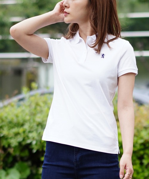 GIORDANO（ジョルダーノ）の「[GIORDANO] スモールライオン刺繍半袖ポロシャツ（ポロシャツ・レディース・ブラック/グリーン/ホワイト/ピンク・LARGE/X-LARGE/SMALL/MEDIUM）」の2枚目の写真