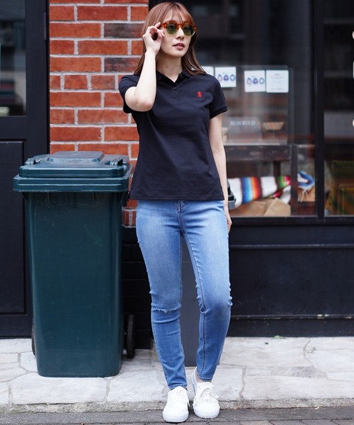 GIORDANO（ジョルダーノ）の「[GIORDANO] スモールライオン刺繍半袖ポロシャツ（ポロシャツ・レディース・ブラック/グリーン/ホワイト/ピンク・LARGE/X-LARGE/SMALL/MEDIUM）」の22枚目の写真