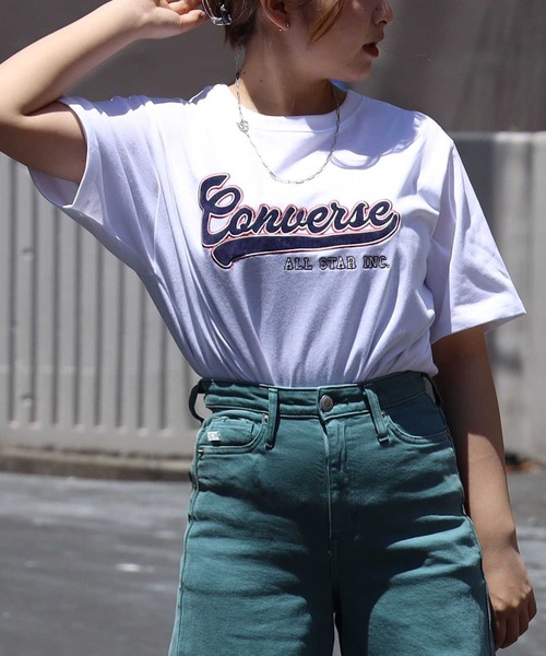 CONVERSE（コンバース）の「【CONVERSE】アップリケＴシャツ（Tシャツ/カットソー・レディース・ホワイト/ブラック/ピンク/ブルー・L/M）」の2枚目の写真