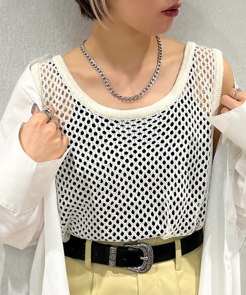 apres jour mignon（アプレジュールミニョン）の「メッシュニットタンク【ZOZOTOWN限定アイテム】（タンクトップ・レディース・ブラック/オフホワイト/ピンク/オレンジ・X-LARGE/フリー）」の2枚目の写真