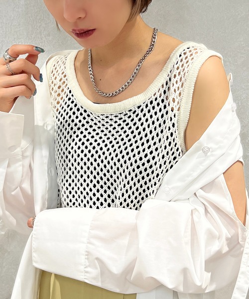 apres jour mignon（アプレジュールミニョン）の「メッシュニットタンク【ZOZOTOWN限定アイテム】（タンクトップ・レディース・ブラック/オフホワイト/ピンク/オレンジ・X-LARGE/フリー）」の18枚目の写真