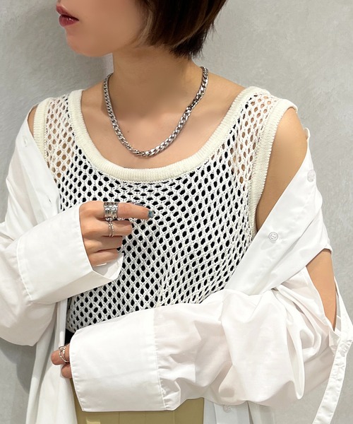 apres jour mignon（アプレジュールミニョン）の「メッシュニットタンク【ZOZOTOWN限定アイテム】（タンクトップ・レディース・ブラック/オフホワイト/ピンク/オレンジ・X-LARGE/フリー）」の11枚目の写真