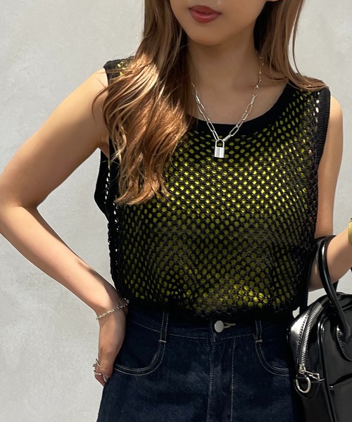 apres jour mignon（アプレジュールミニョン）の「メッシュニットタンク【ZOZOTOWN限定アイテム】（タンクトップ・レディース・ブラック/オフホワイト/ピンク/オレンジ・X-LARGE/フリー）」の21枚目の写真