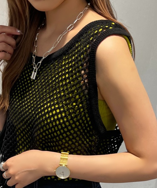 apres jour mignon（アプレジュールミニョン）の「メッシュニットタンク【ZOZOTOWN限定アイテム】（タンクトップ・レディース・ブラック/オフホワイト/ピンク/オレンジ・X-LARGE/フリー）」の5枚目の写真