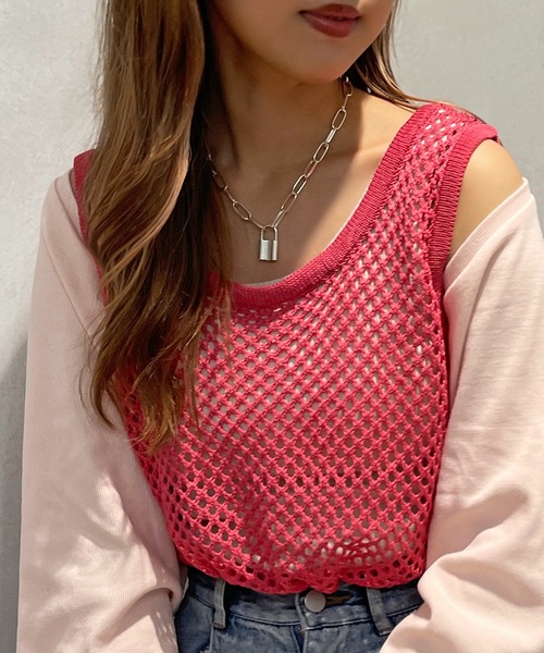 apres jour mignon（アプレジュールミニョン）の「メッシュニットタンク【ZOZOTOWN限定アイテム】（タンクトップ・レディース・ブラック/オフホワイト/ピンク/オレンジ・X-LARGE/フリー）」の12枚目の写真