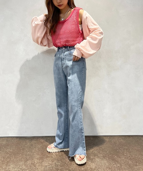 apres jour mignon（アプレジュールミニョン）の「メッシュニットタンク【ZOZOTOWN限定アイテム】（タンクトップ・レディース・ブラック/オフホワイト/ピンク/オレンジ・X-LARGE/フリー）」の6枚目の写真