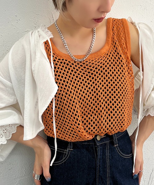 apres jour mignon（アプレジュールミニョン）の「メッシュニットタンク【ZOZOTOWN限定アイテム】（タンクトップ・レディース・ブラック/オフホワイト/ピンク/オレンジ・X-LARGE/フリー）」の17枚目の写真