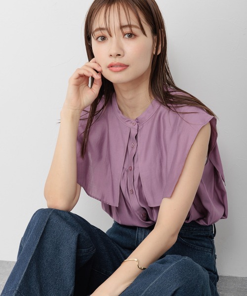 mysty woman（ミスティウーマン）の「【無地＆花柄】レイヤーカラーノスリシャツ 297703（シャツ/ブラウス・レディース・ブラック/パープル/オフホワイト/アイボリー・FREE）」の18枚目の写真