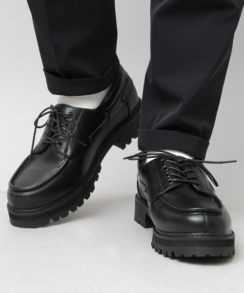 glabella（グラベラ）の「厚底 タンクソール フェイクレザー デッキシューズ  / ワークシューズ / レースシューズ（モカシン/デッキシューズ・メンズ・ブラック・S/M/L）」の3枚目の写真