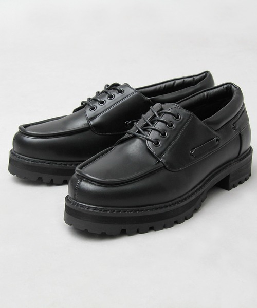 glabella（グラベラ）の「厚底 タンクソール フェイクレザー デッキシューズ  / ワークシューズ / レースシューズ（モカシン/デッキシューズ・メンズ・ブラック・S/M/L）」の4枚目の写真