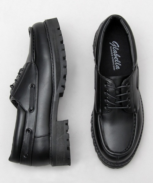 glabella（グラベラ）の「厚底 タンクソール フェイクレザー デッキシューズ  / ワークシューズ / レースシューズ（モカシン/デッキシューズ・メンズ・ブラック・S/M/L）」の5枚目の写真