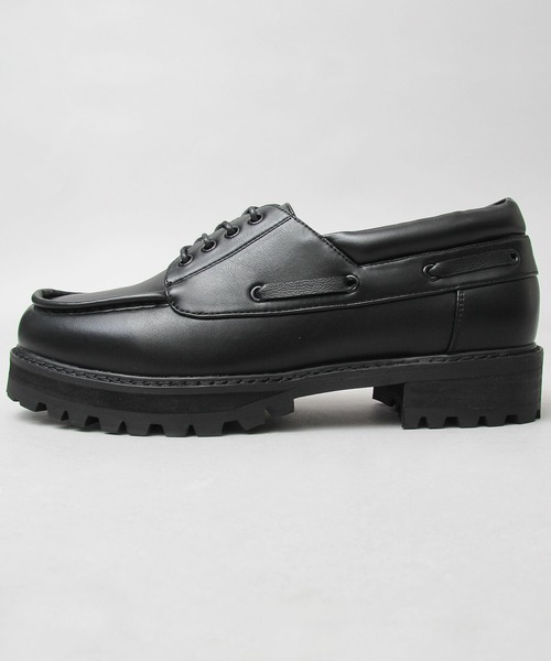 glabella（グラベラ）の「厚底 タンクソール フェイクレザー デッキシューズ  / ワークシューズ / レースシューズ（モカシン/デッキシューズ・メンズ・ブラック・S/M/L）」の6枚目の写真