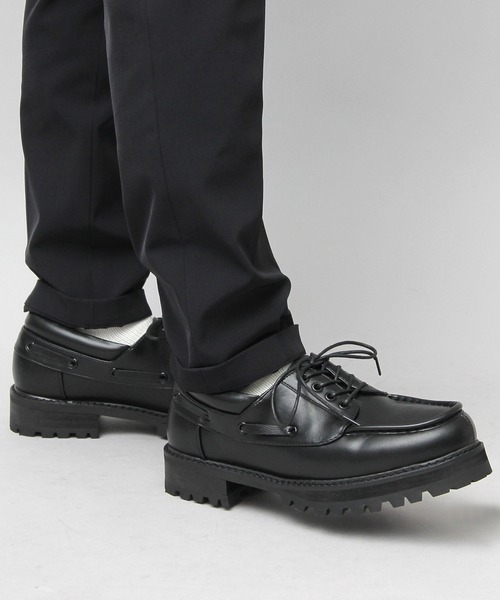 glabella（グラベラ）の「厚底 タンクソール フェイクレザー デッキシューズ  / ワークシューズ / レースシューズ（モカシン/デッキシューズ・メンズ・ブラック・S/M/L）」の17枚目の写真