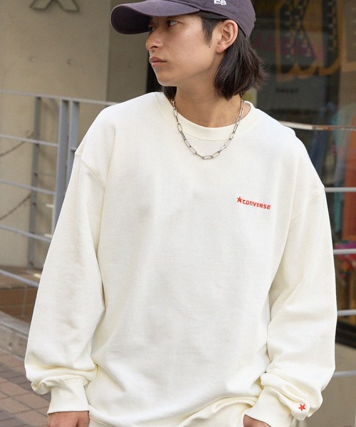 CONVERSE（コンバース）の「CONVERSE/コンバース ロゴ刺繍 ビッグシルエット裏毛クルースウェット（スウェット・メンズ・サックスブルー/オフホワイト/レッド/グリーン/ブラック/ピンク・L/M）」の10枚目の写真