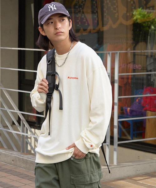 CONVERSE（コンバース）の「CONVERSE/コンバース ロゴ刺繍 ビッグシルエット裏毛クルースウェット（スウェット・メンズ・サックスブルー/オフホワイト/レッド/グリーン/ブラック/ピンク・L/M）」の11枚目の写真