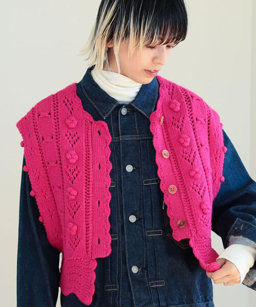 BEAMS BOY(ビームスボーイ)の「BEAMS BOY / アラン カーディガン ベスト(ベスト・レディース・ブラック/オフホワイト/レッド系その他3・ONE SIZE)」の1枚目の写真
