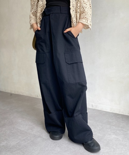 CPCM（シーピーシーエム）の「サイドポケット折り返しワイドパンツ（その他パンツ・レディース・ブラック/ベージュ/カーキ・FREE）」の2枚目の写真
