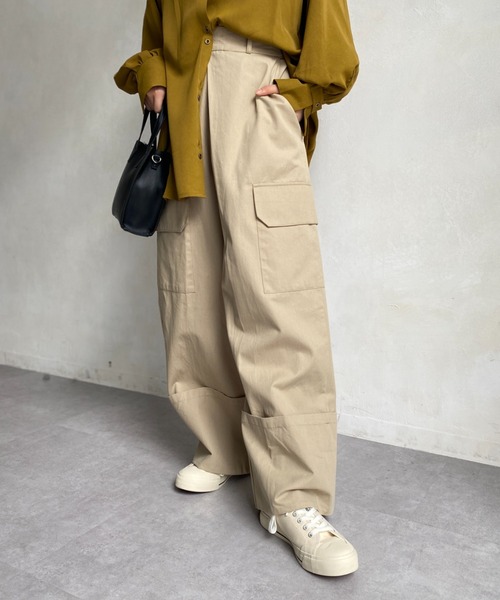CPCM（シーピーシーエム）の「サイドポケット折り返しワイドパンツ（その他パンツ・レディース・ブラック/ベージュ/カーキ・FREE）」の5枚目の写真