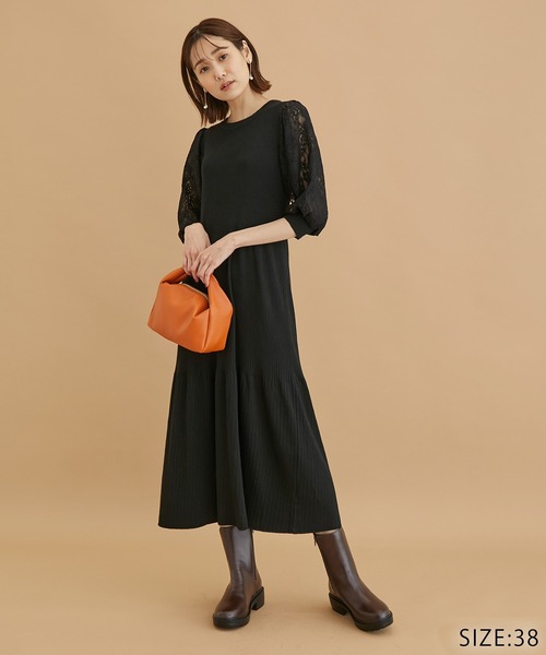 ROPE' PICNIC（ロペピクニック）の「着丈が選べる/レース袖リブ使いニットワンピース（ワンピース・レディース・ブラック/ベージュ・36/38）」の12枚目の写真
