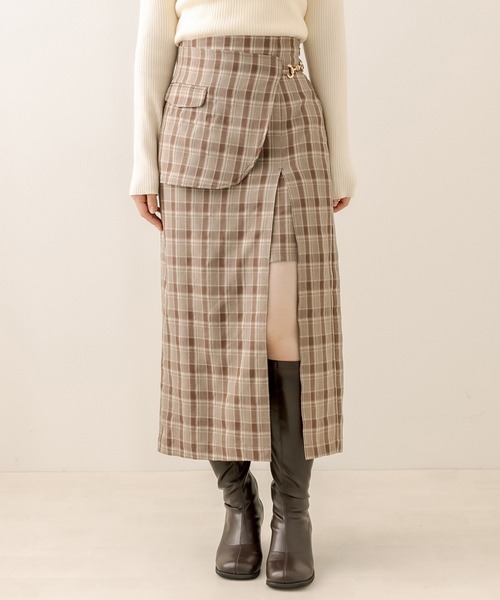 OLIVE des OLIVE（オリーブデオリーブ）の「２WAYラップスリットスカート（スカート・レディース・ブラウン/チャコールグレー/ブラック/ダークブラウン・FREE）」の4枚目の写真