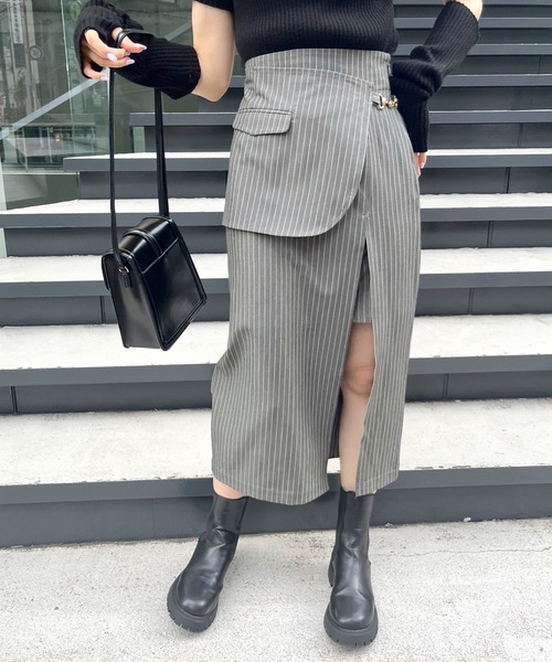 OLIVE des OLIVE（オリーブデオリーブ）の「２WAYラップスリットスカート（スカート・レディース・ブラウン/チャコールグレー/ブラック/ダークブラウン・FREE）」の12枚目の写真