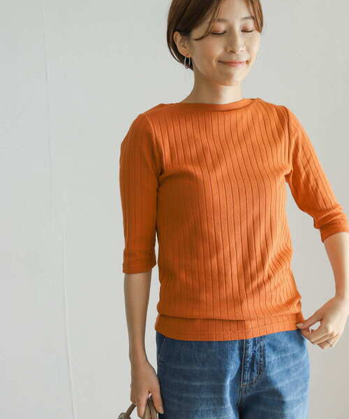 URBAN RESEARCH DOORS(アーバンリサーチドアーズ)の「針抜き6分袖カットソー(Tシャツ/カットソー・レディース・オレンジ/イエロー系その他/ライトベージュ/ネイビー・LARGE/MEDIUM)」の4枚目の写真