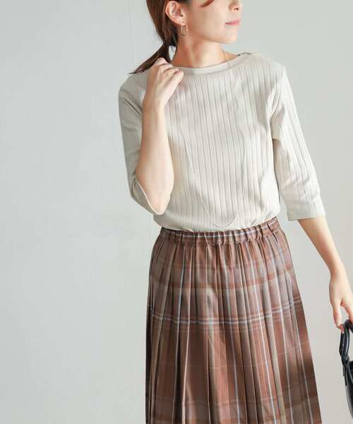 URBAN RESEARCH DOORS(アーバンリサーチドアーズ)の「針抜き6分袖カットソー(Tシャツ/カットソー・レディース・オレンジ/イエロー系その他/ライトベージュ/ネイビー・LARGE/MEDIUM)」の6枚目の写真