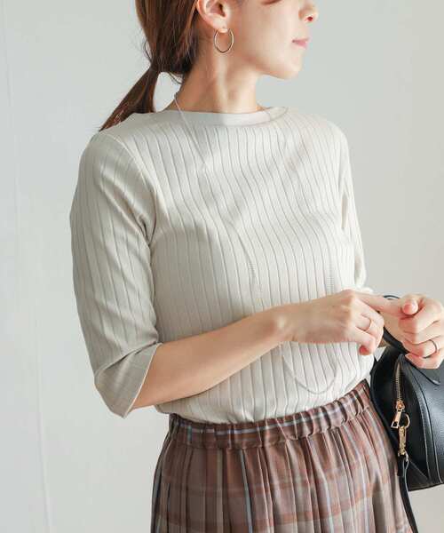 URBAN RESEARCH DOORS(アーバンリサーチドアーズ)の「針抜き6分袖カットソー(Tシャツ/カットソー・レディース・オレンジ/イエロー系その他/ライトベージュ/ネイビー・LARGE/MEDIUM)」の7枚目の写真