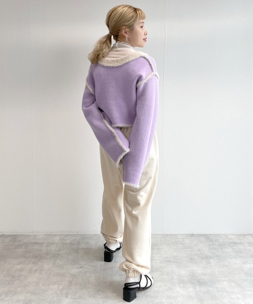 w closet(ダブルクローゼット)の「【2WAY】フェザーショートカーディガン(ニット/セーター・レディース・ベージュ/オフホワイト/ラベンダー・FREE)」の9枚目の写真