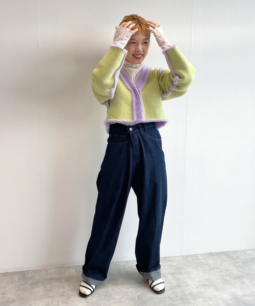 w closet(ダブルクローゼット)の「【2WAY】フェザーショートカーディガン(ニット/セーター・レディース・ベージュ/オフホワイト/ラベンダー・FREE)」の16枚目の写真