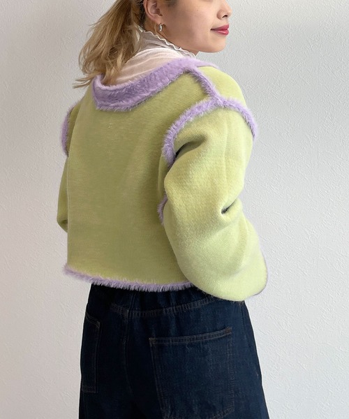 w closet(ダブルクローゼット)の「【2WAY】フェザーショートカーディガン(ニット/セーター・レディース・ベージュ/オフホワイト/ラベンダー・FREE)」の7枚目の写真