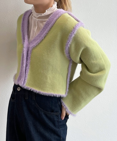 w closet(ダブルクローゼット)の「【2WAY】フェザーショートカーディガン(ニット/セーター・レディース・ベージュ/オフホワイト/ラベンダー・FREE)」の17枚目の写真