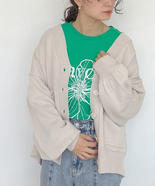 AS KNOW AS plus（アズノゥアズプラス）の「♪フリンジポケットBIGカーディガン（カーディガン/ボレロ・レディース・パープル/グリーン/ライトベージュ/レンガ/アイボリー系/ダークグリーン/ブルー系/イエロー系/ブルー系1/サンドベージュ/ピンク/グリーン系1/チャコールグレー・FREE）」の14枚目の写真