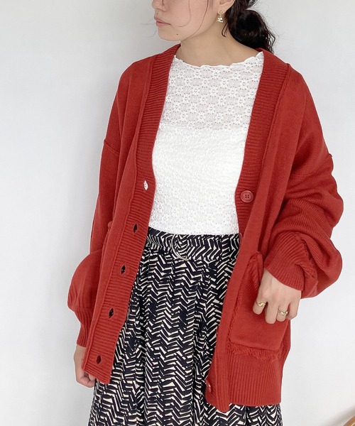 AS KNOW AS plus（アズノゥアズプラス）の「♪フリンジポケットBIGカーディガン（カーディガン/ボレロ・レディース・パープル/グリーン/ライトベージュ/レンガ/アイボリー系/ダークグリーン/ブルー系/イエロー系/ブルー系1/サンドベージュ/ピンク/グリーン系1/チャコールグレー・FREE）」の21枚目の写真